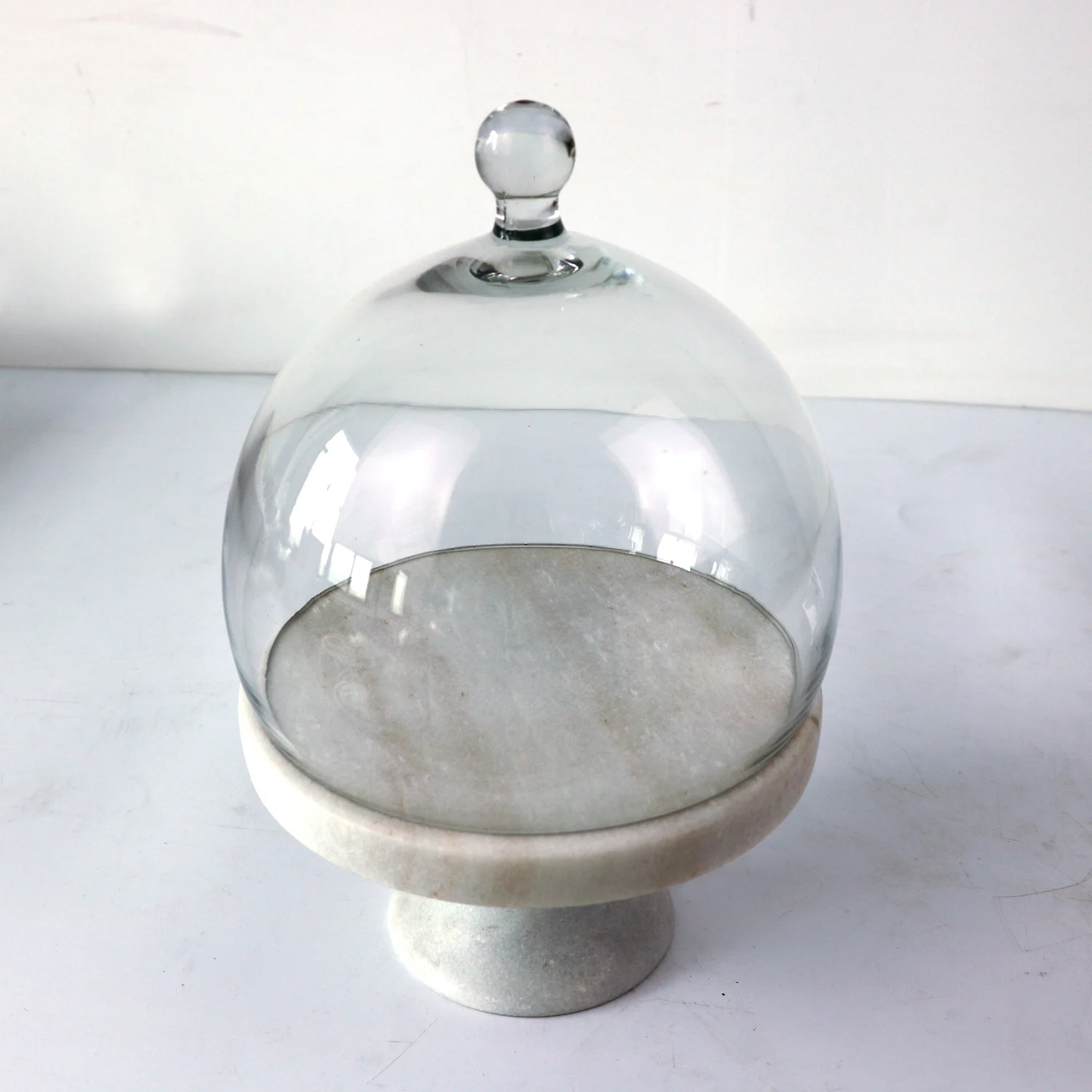 Light Color Stone Marble Cake Stand Tray With Glass Dome Cover For