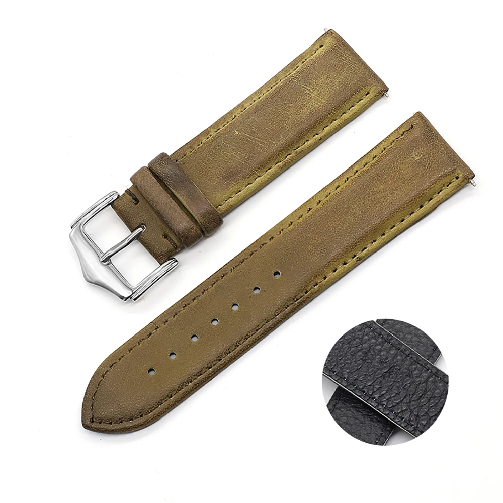18mm 20mm 22mm 24mm Handmade Genuine Leather Watch Strap Vintage Black ...