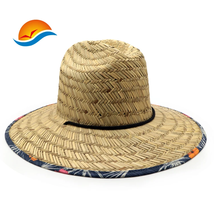 Rope Wide Brim Paper Straw Hat Patch Logo Lifeguard Custom Made