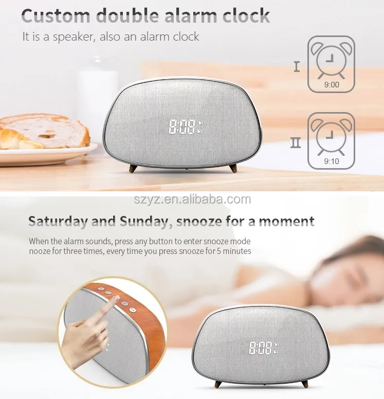 New arrival hot sale wood portable customized logo printed wireless bluetooths alarm clock speaker - ANKUX.COM