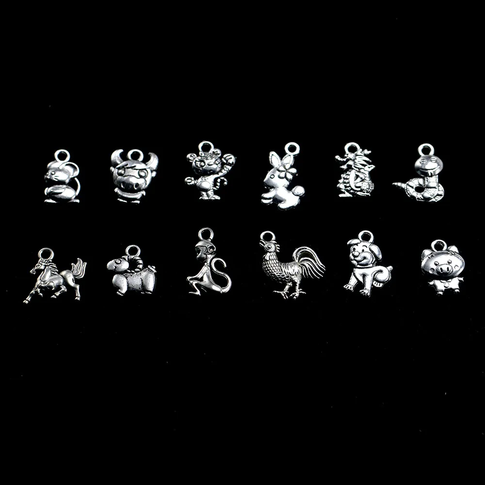 Suntown Diy Alloy Tibetan Silver Zodiac Charms For Bracelets Animal Zodiac Jewelry Designer