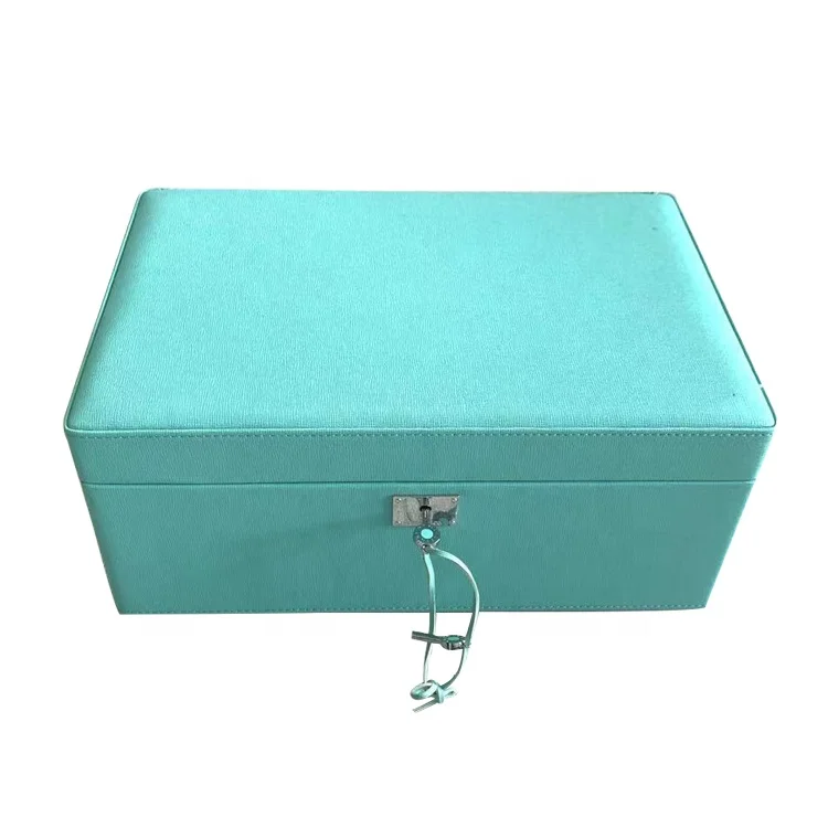 Home goods luxury wooden material PU leather lock necklace large jewelry box with logo