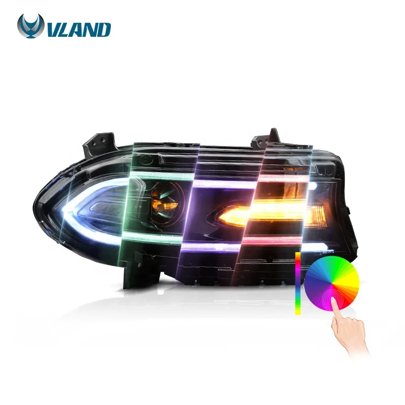 VLAND Wholesales R/T SRT LED RGB Dazzle DRL Assembly Head lights wholesales 2015-UP headlight For Dodge Charger