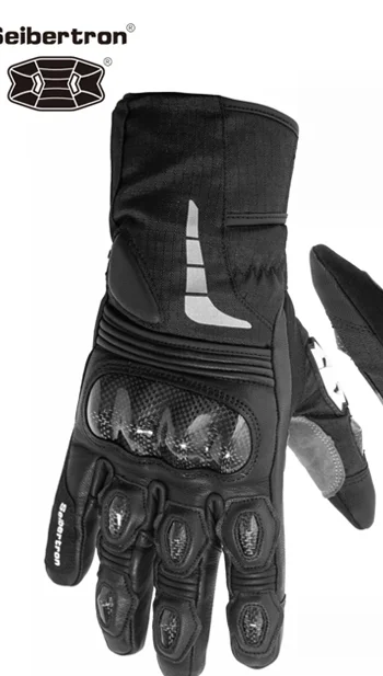 Seibertron SPW-2 Carbon Fiber Hard Knuckle Waterproof Touchscreen Leather Motorcycle Gloves Black L