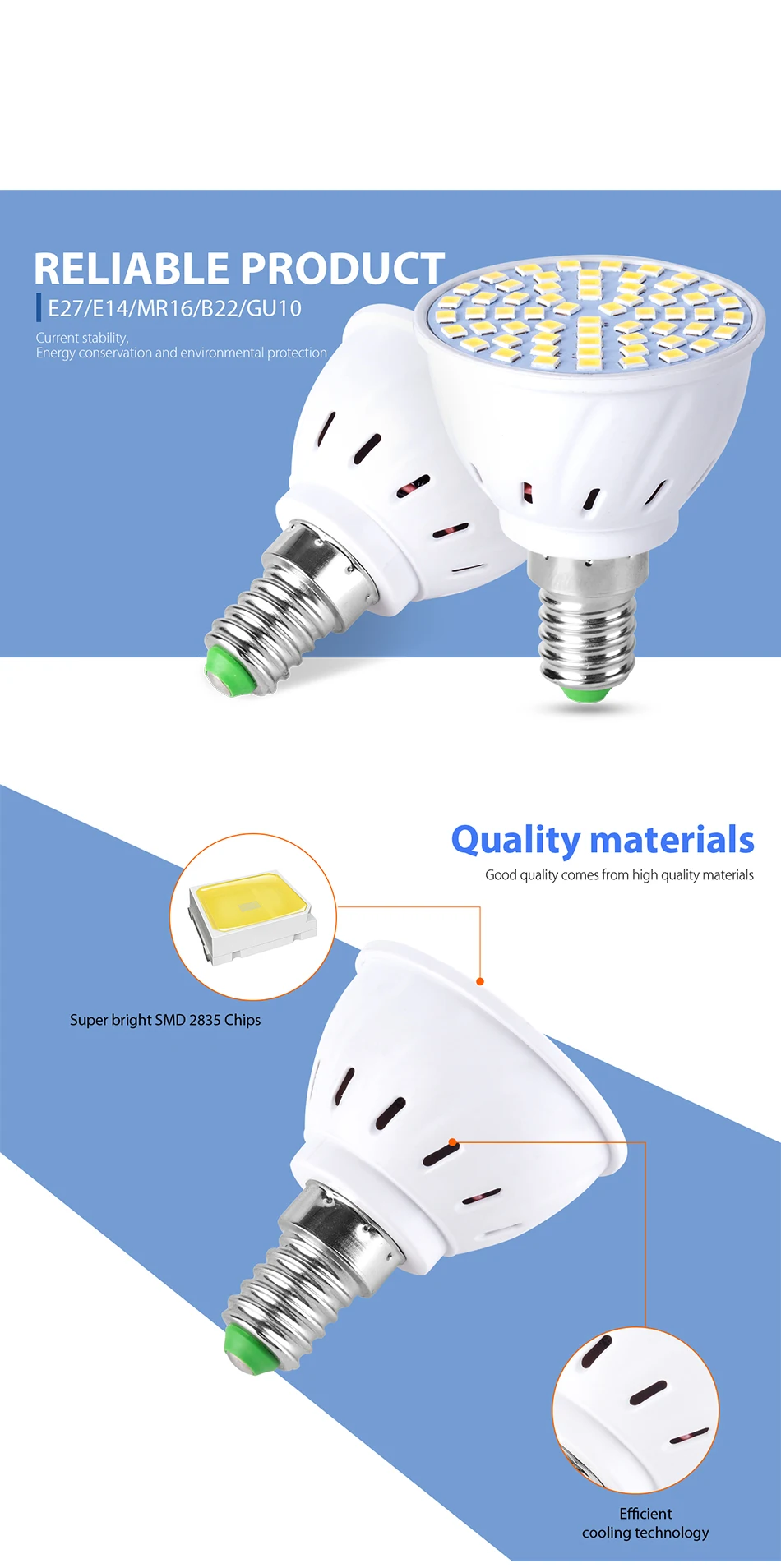 10 Pack GU10 LED Spotlight 48/60/80Leds MR16  E27 lamps Bombillas Bulbs 110/220V
