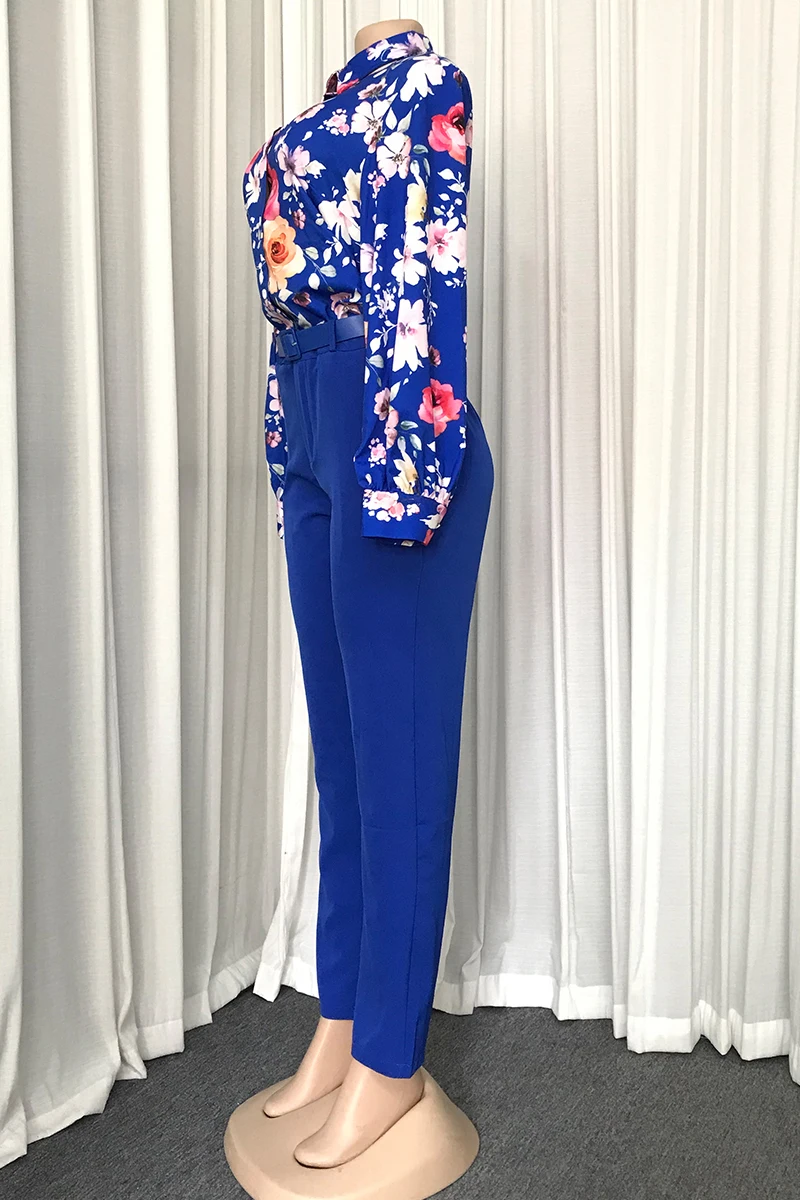 Casual Print Tops Slim Pants Two Piece Women Set 2 Peice Outfits Blouse