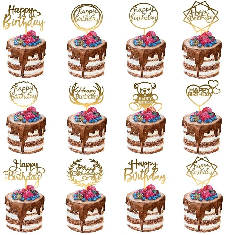TOYANDONA Happy Anniversary Cake Topper Rose Gold Golden Glitter Acrylic Anniversary Birthday Cupcake Topper for Wedding Birthday Party Decoration 6PCS 