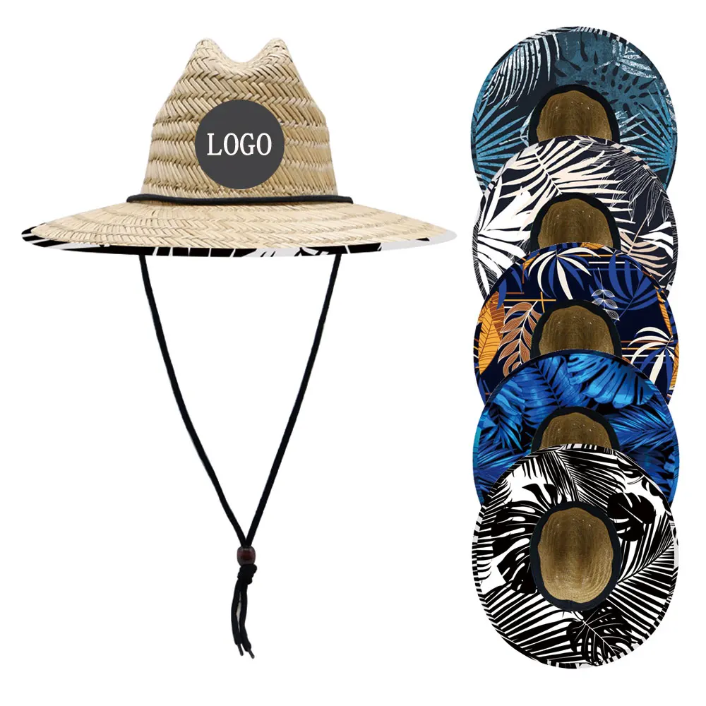 Custom Tropical Palm Leaf Wide Brim Straw Hat for Beach and  display picture 1
