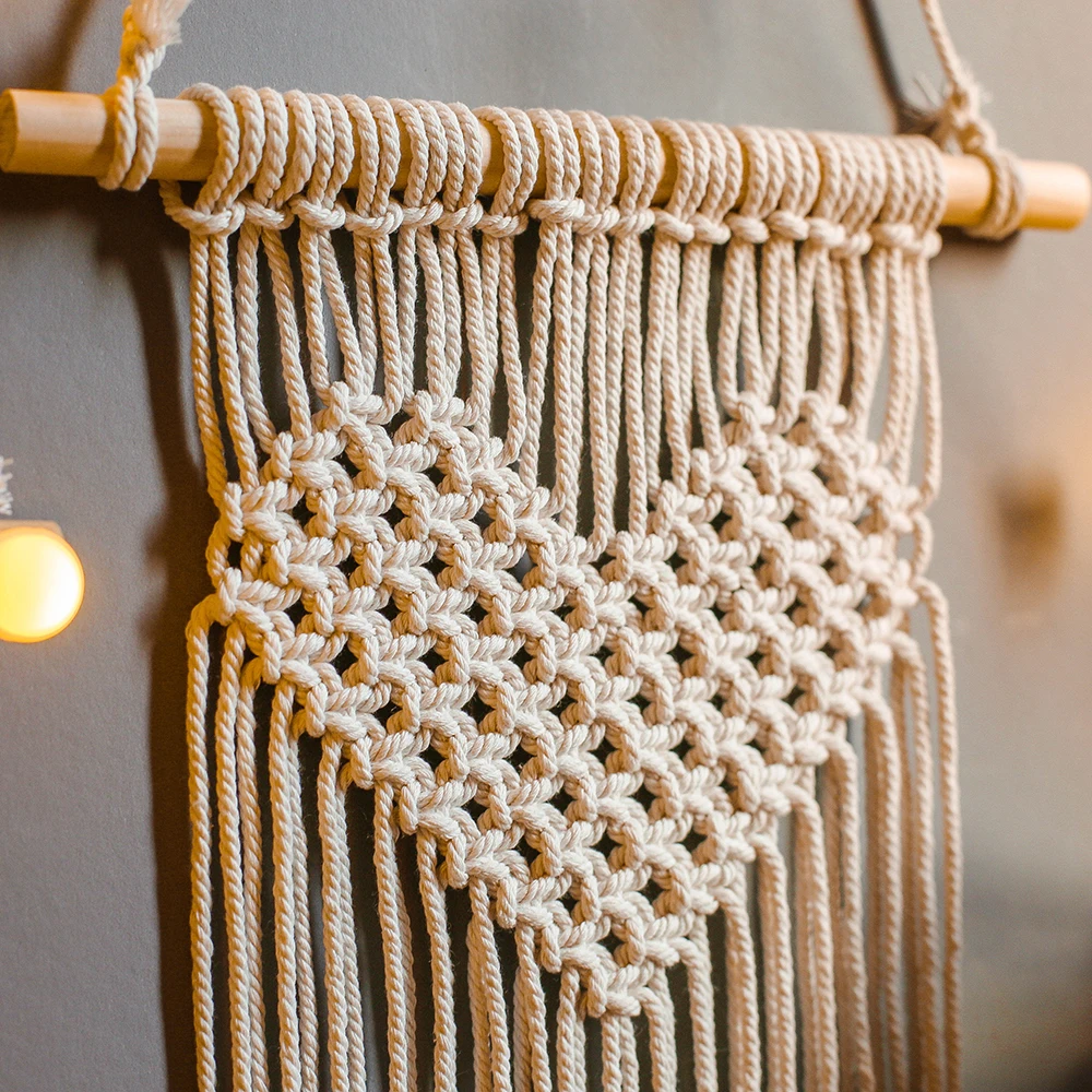 Hand Knitted Cotton Rope Macrame Handcraft Handmade Art Home Wall Hanging  //