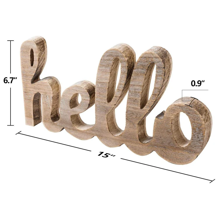 Rustic Home Gallery Wall Decor Hello Cutout Sign Wall Words Made of Natural Wood