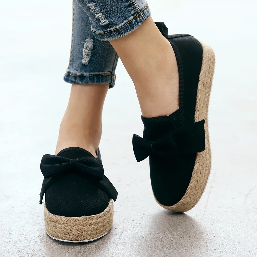 women's bow high top platform loafers wedge casual slip on striped shoes