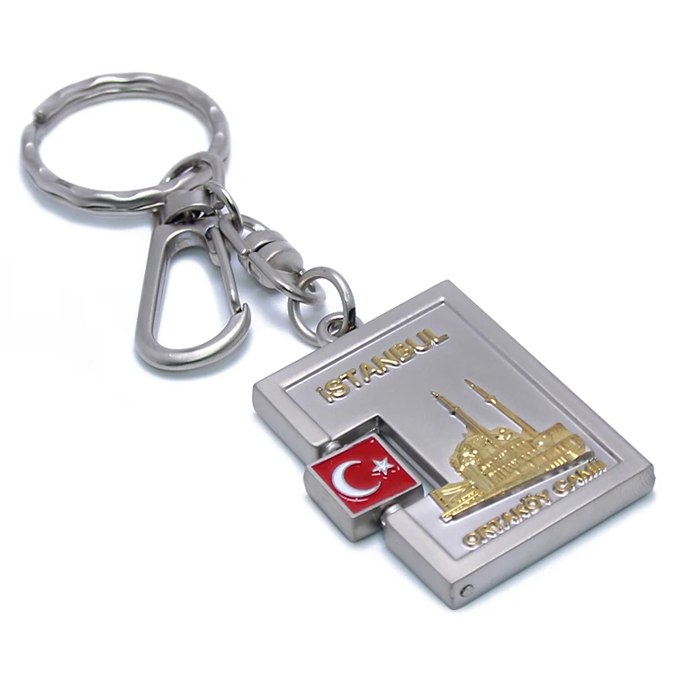 
Customized Metal Key Chain Keyring Rotate Turkey Flag Istanbul Souvenir Gifts Key Ring Holder Zinc Alloy Souvenir Keychain 