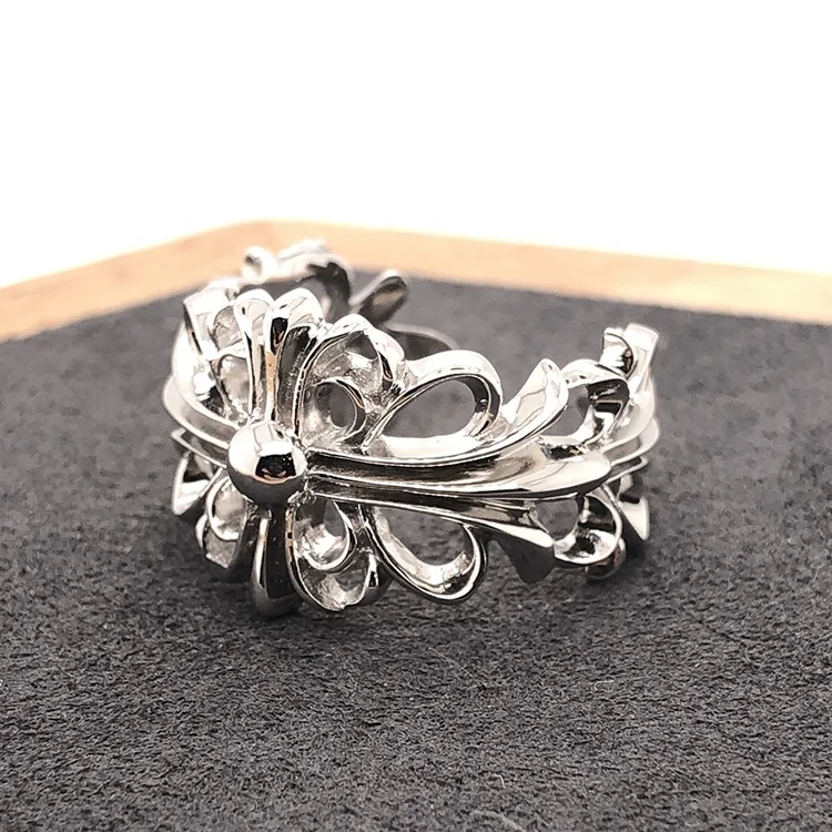 Fancy flower series engraved silver jewelry turkish rings for men