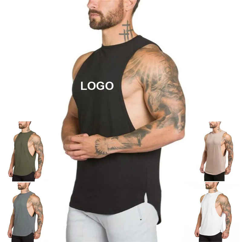 
Wholesale custom logo printing breathable sleeveless fashion workout men 100% cotton tank top 