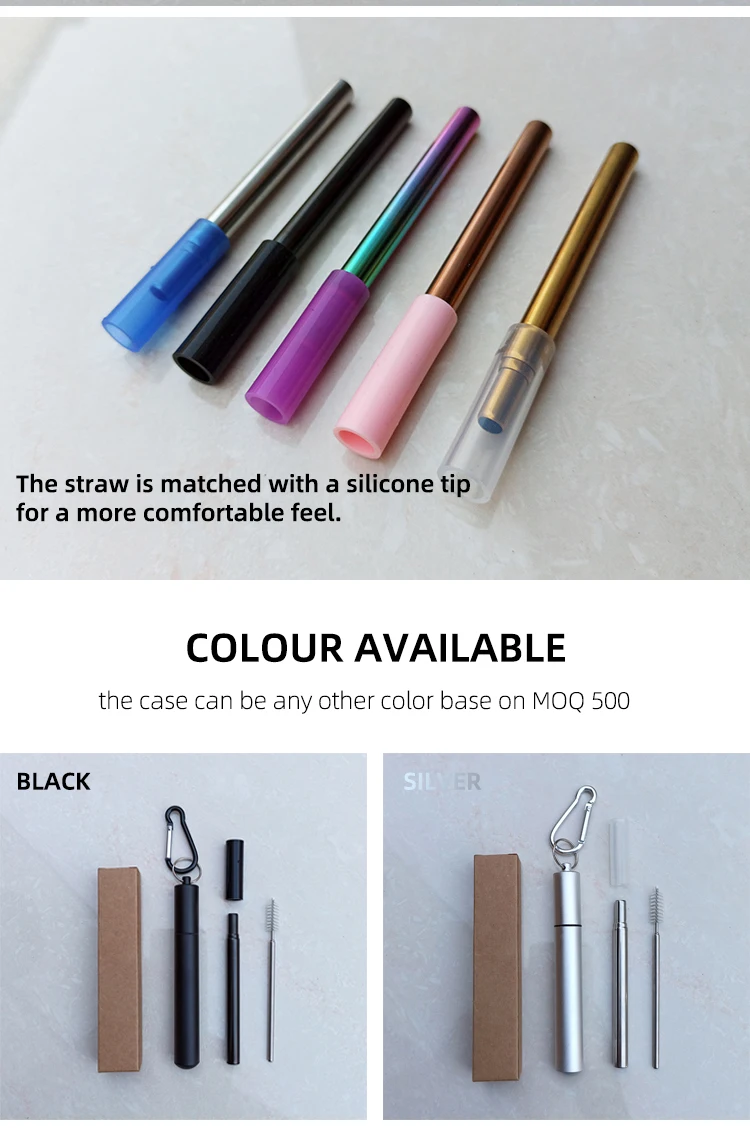 Eco Friendly Extendable Stainless Steel Telescopic Straw Collapsible