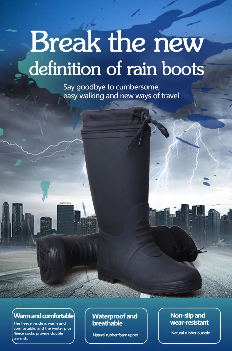 3539 防水橡胶雨鞋冬季保暖 rainboots 防寒可调口香糖靴