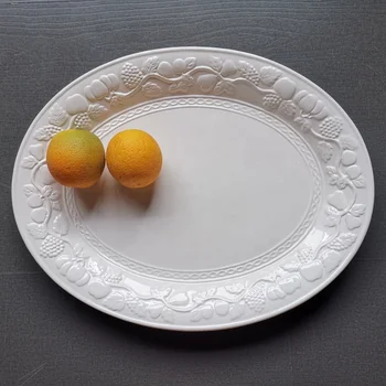 custom classical ceramic embossment effect turkey platter white