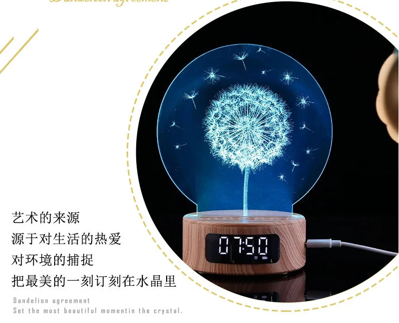 Aisle Home Hotel Mini Acrylic 3d Decoration Lamps artificial acrylic USB 5V 5W Speaker Clock Music LED Night Lights