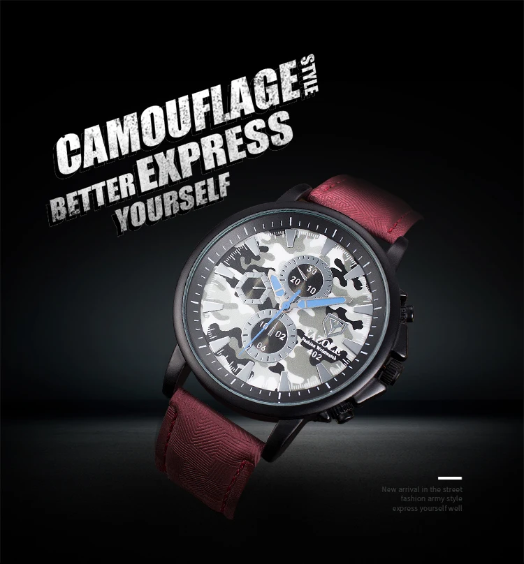 402 Latest camouflagedial fashion style men sport watch 3 atm water resistant wrist watch