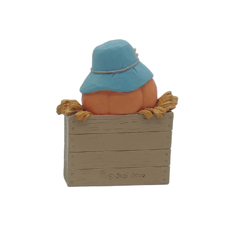 Pumpkin Statue With Hat On Straw And Wooden Box Thankful Pumpkin For Kids