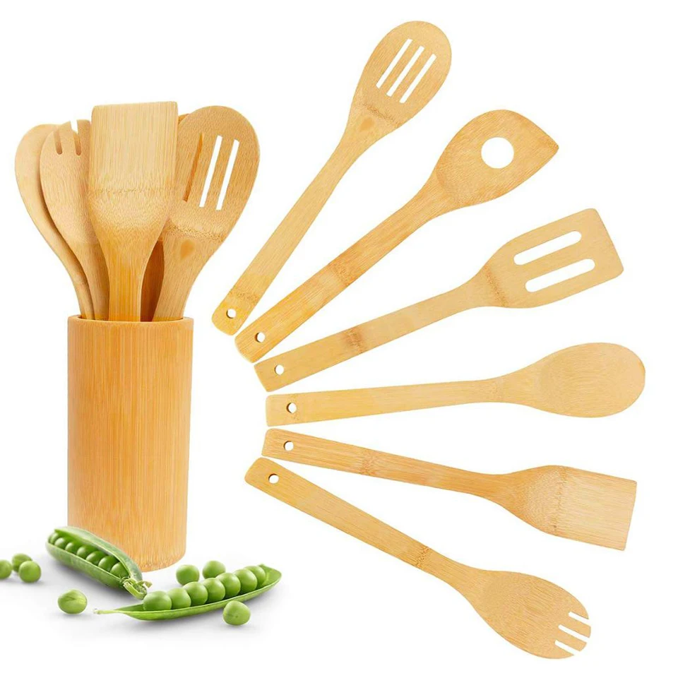 Reusable Bamboo Kitchen Accessories Cookware Sets Cooking Utensls Six
