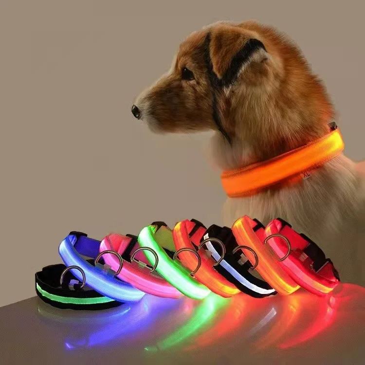 Electronic Pet LED Dog Collar Adjustable Flash Recharge Reflective Rivet Solid Nylon Buckle Closure All Seasons Night Anti-Lost