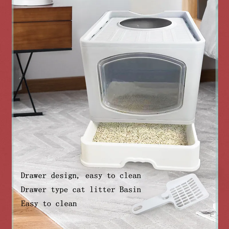 Folding Litter Box Fully Enclosed Splashproof Cat Toilet Drawer
