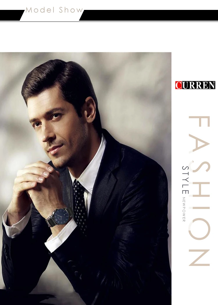 CURREN 8231 High Quality Silver Mens Quartz Watch in Stock New Mesh Strap Water Resist Calendar Ultra Thin Casual Reloj Watch