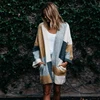 Fashion Color Block Shawl Collar Loose Long Ladies Cardigan