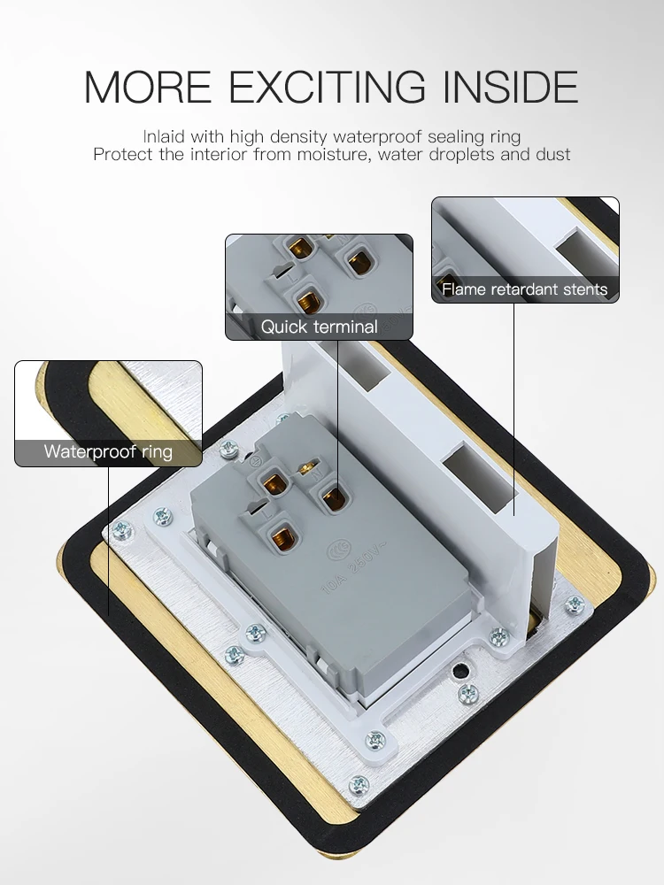 Wholesale multi function standard brass electrical power supply 16A hidden socket box