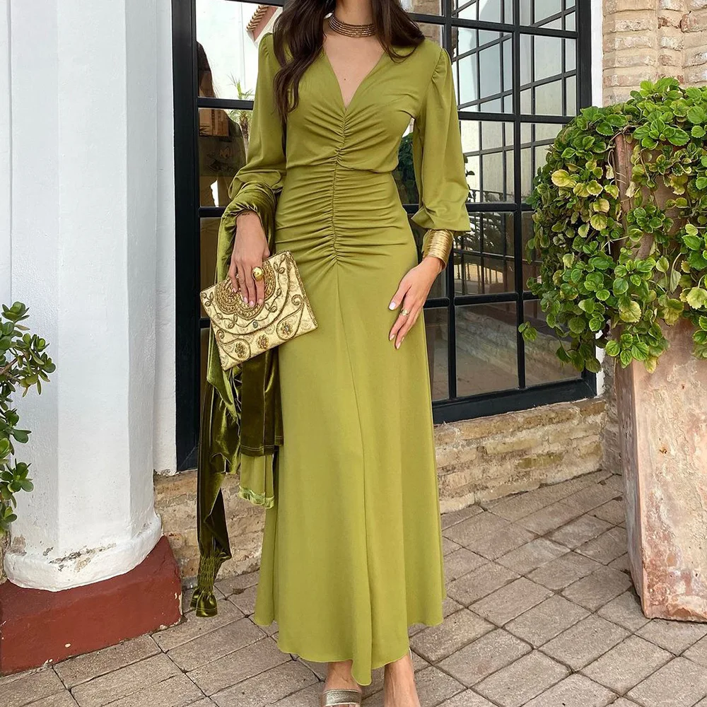 Elegant Floor-Length Floral 3D Pattern Dress Long French Skirt Translucent Features Lantern Sleeve Ruched Ruffles for Women XL