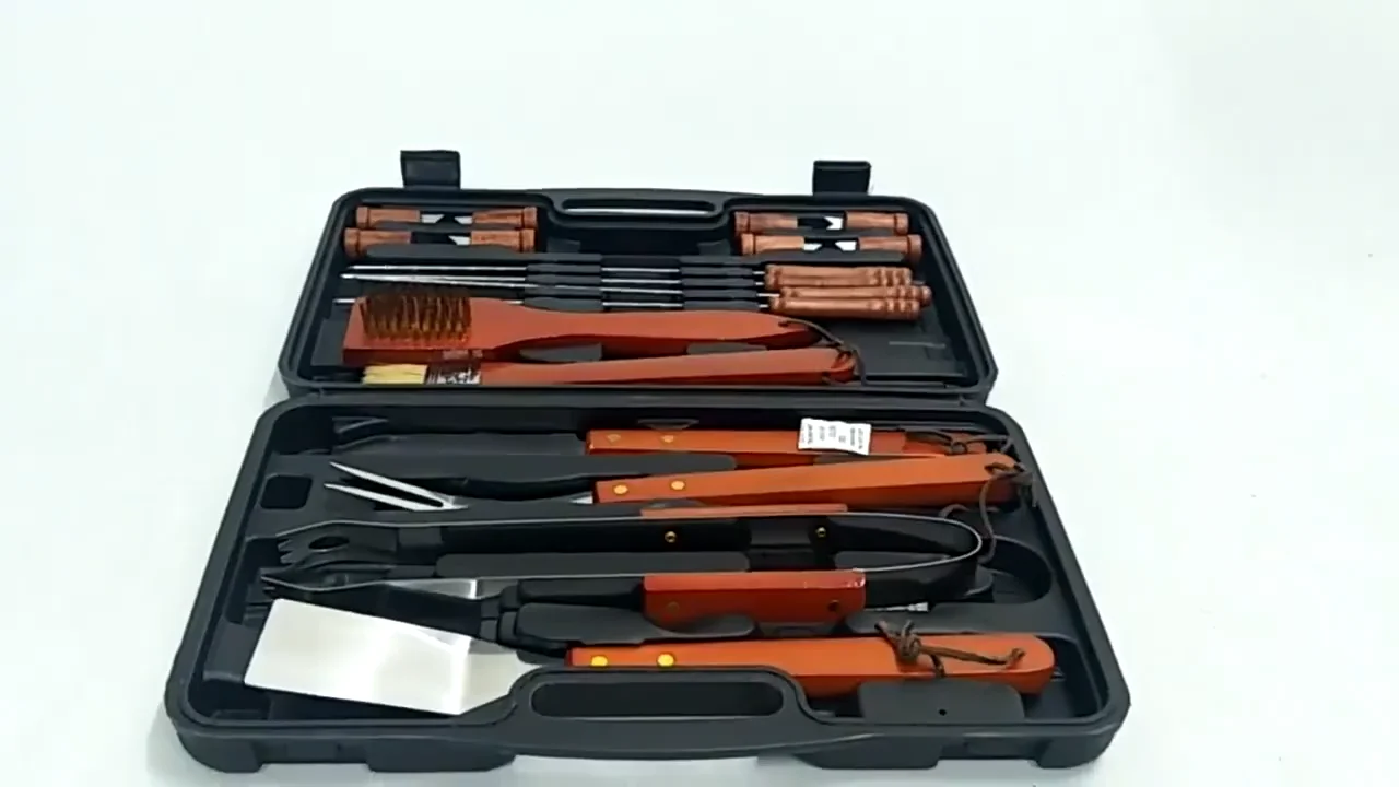 18pcs Multitool Kit Stainless Steel Bbq Set Wooden Handle Bbq Tool Set Griddle Accessories Set
