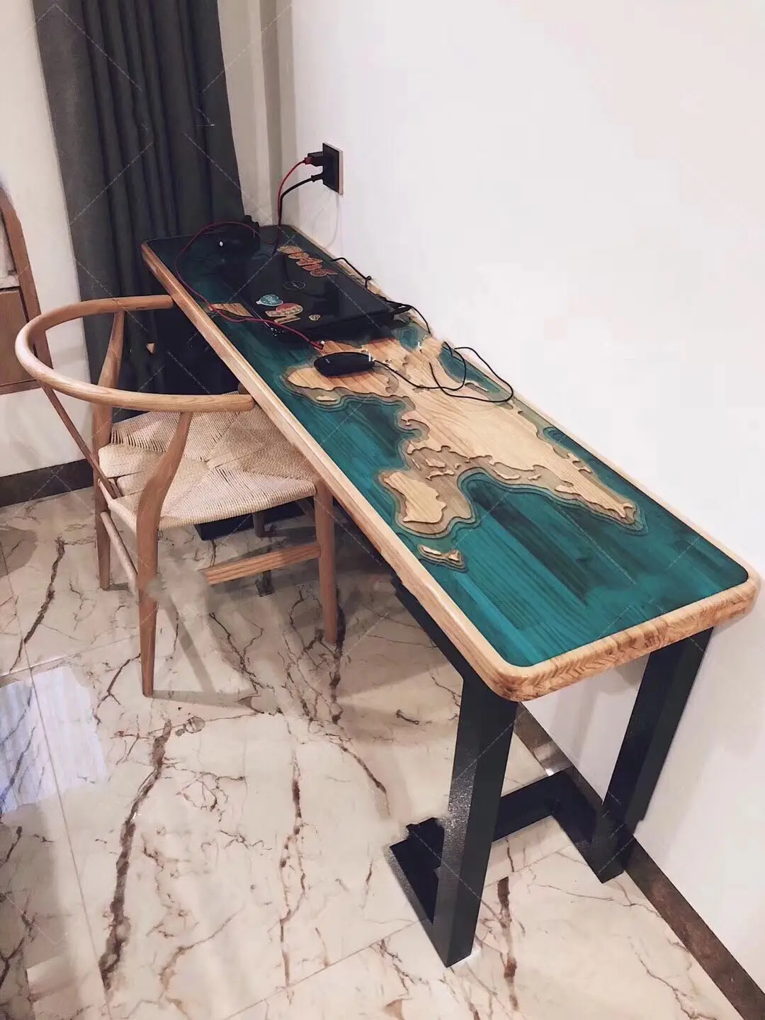 South American black walnut solid wood dining tables top blue