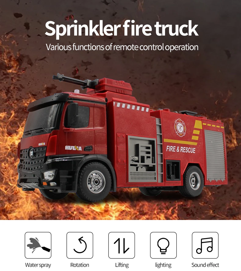 2020 New Design HUINA 1:14 Simulation Fire Truck toy Remote Control Car Tanker rc car  rc trucks With water spray