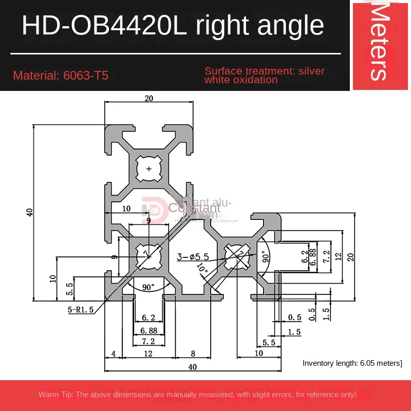 European Standard 4420L Industrial Aluminum Profile 6000 Series Grade 3D Printer DIY Aluminum Alloy Frame with 2040 Corner factory