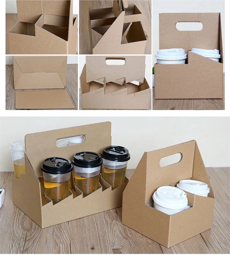 KraftpapierBecherhalter des Kaffeemilch-Tees mit 2/4/6 Schalen zum Mitnehmen Verpackenkasten verdickte Papierplastikschalengetränkebehälter
