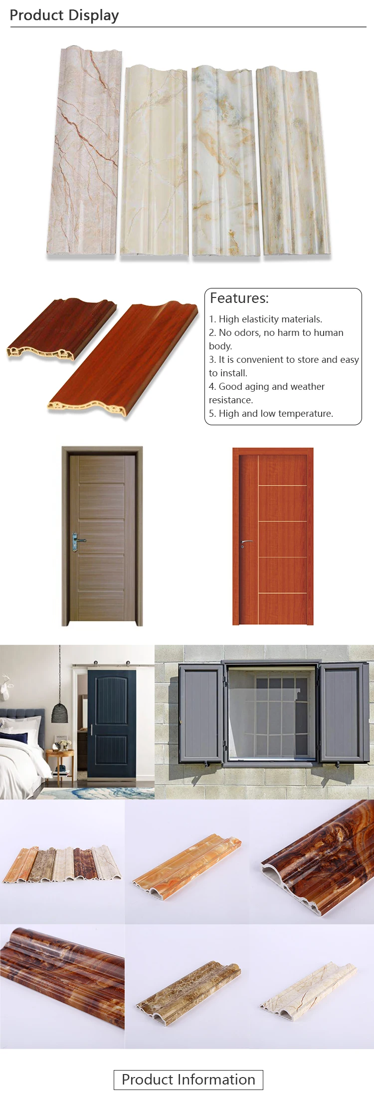 Made In China Wood Grain Door Pvc Cover Modern Simple Scratch Resistant Plastic Door Frame