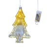 Small flat new yellow and silvery Chinese glass hanging christmas tree with battery for home decoration