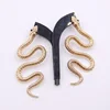 Fashion exaggerated animal bent snake shaped stud earrings with black stone eyes for women men gender