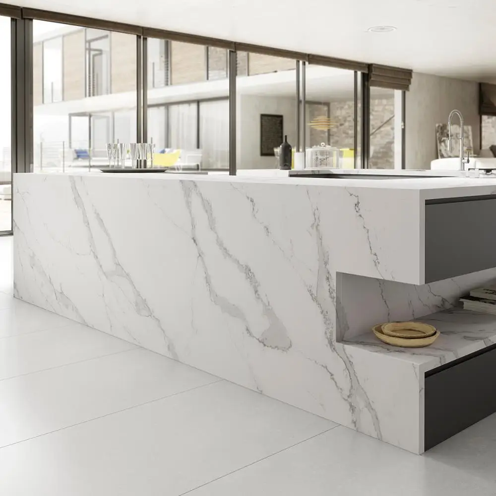 White Calacatta Gold Quartz Countertop With Grey Veins - Buy Calacatta ...