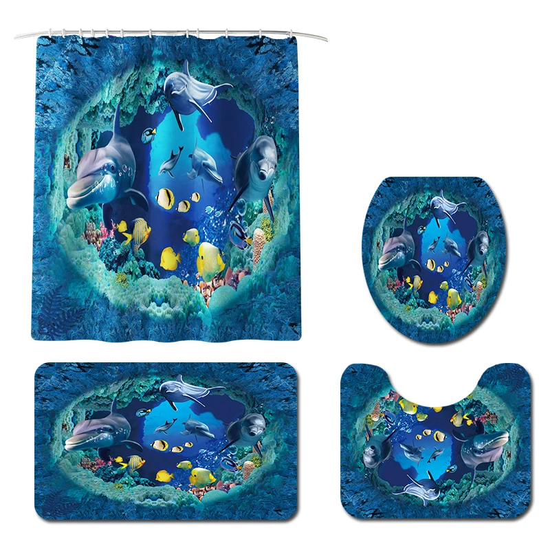 Home Decorations for Bathroom 3 Toilet Mat and Lid Cover 72"x 72" Shower Curtain