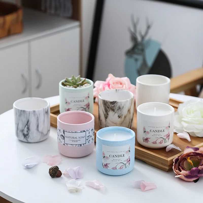 White Luxury Black Marble Ceramic Tealight Candle Vessels Jar Holder