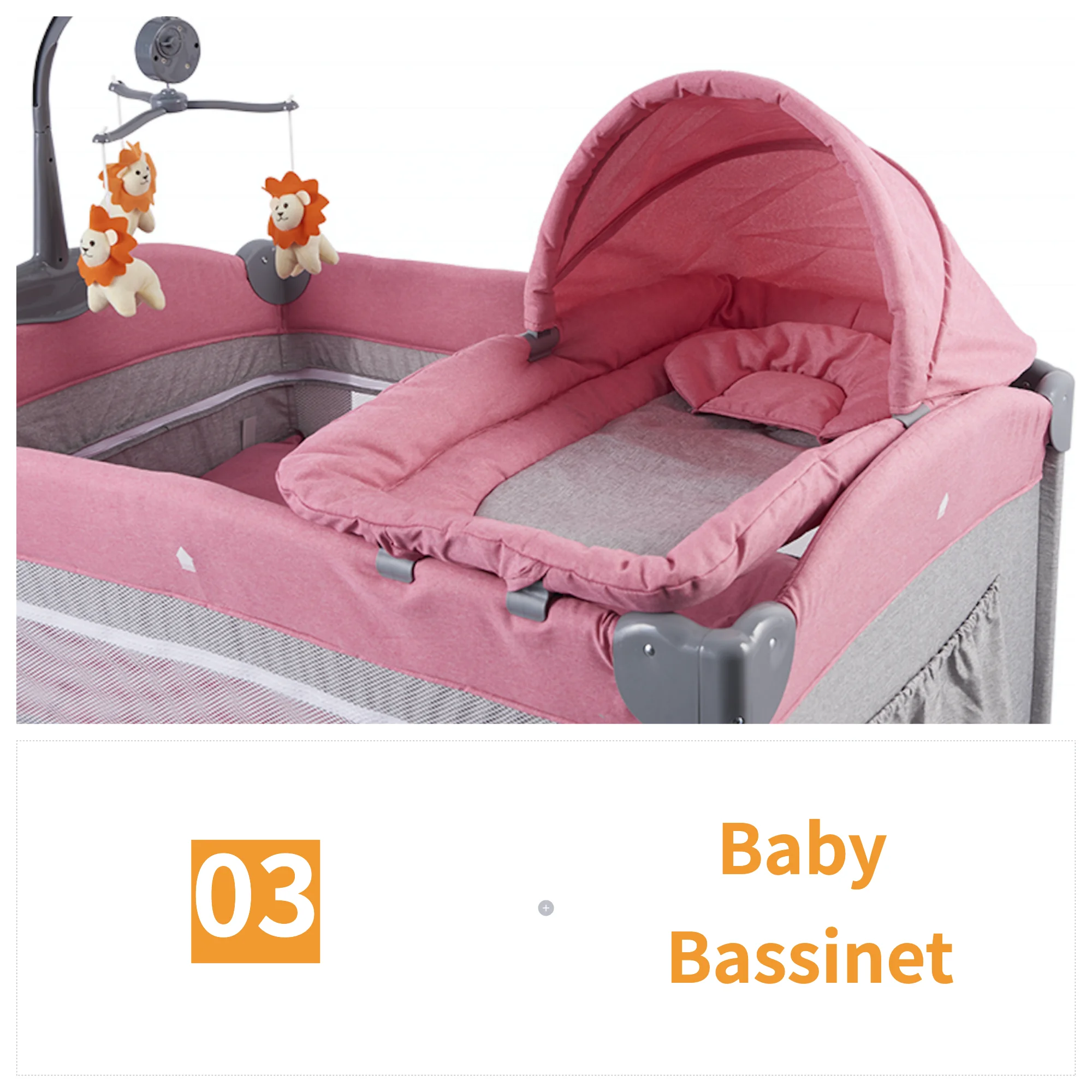 Modern Design Height Adjustable 3in1 Metal Baby Cradle Cot Bed