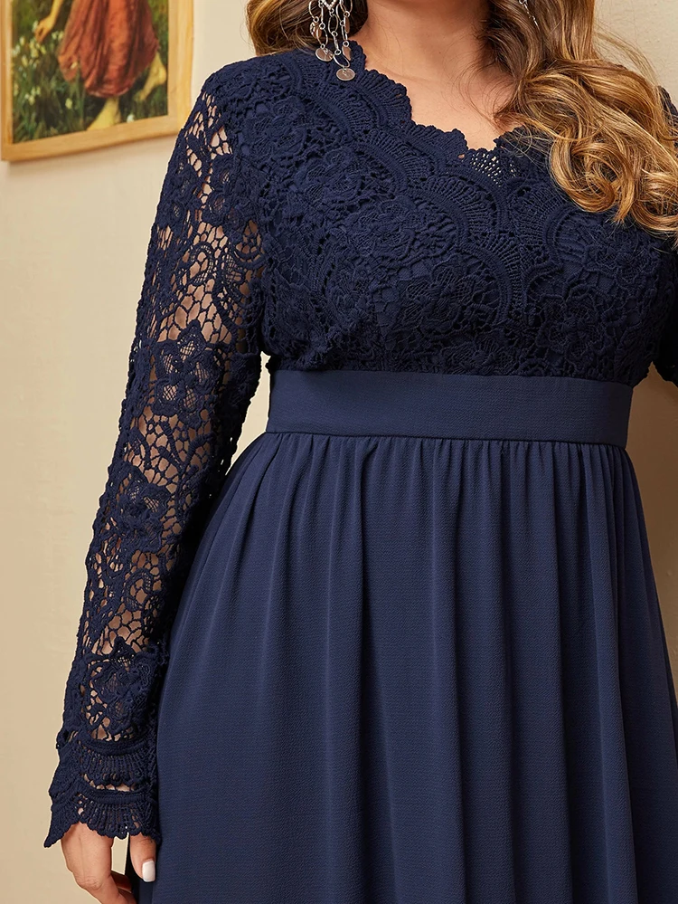 Chiffon and Lace Short Dress with Open Back Sage Plus Size main image 0