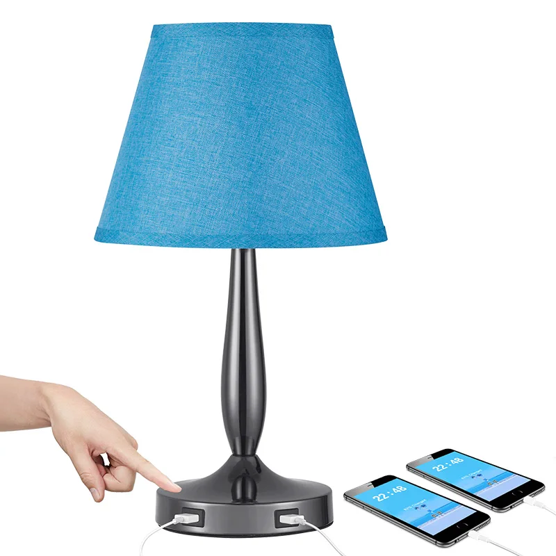 New Arrival Table Lamps Fabric Lampshade with USB Ports Touch Lamp for Bedroom