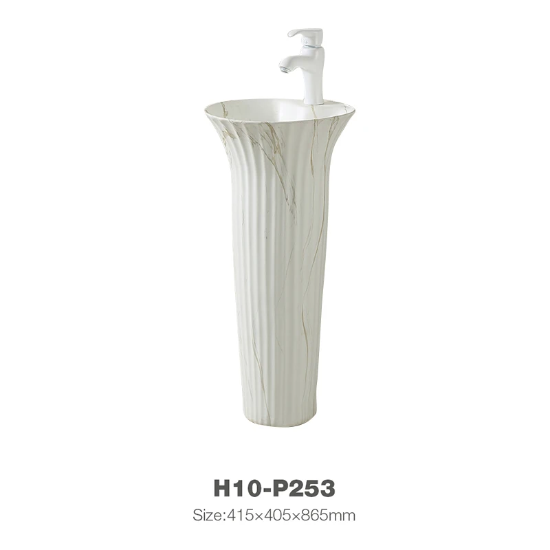 White Color Washbasin Ceramic Oval Shaped Bathroom Pedestal Basin H10-P253