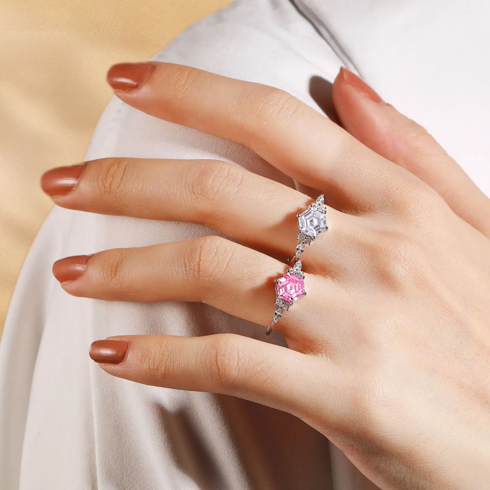 Niche High-grade 925 Sterling Silver Hexagon Flame Color Ring Luxury Women Diamond Ring Lab Diamond Treasure Sapphire Fine Ring