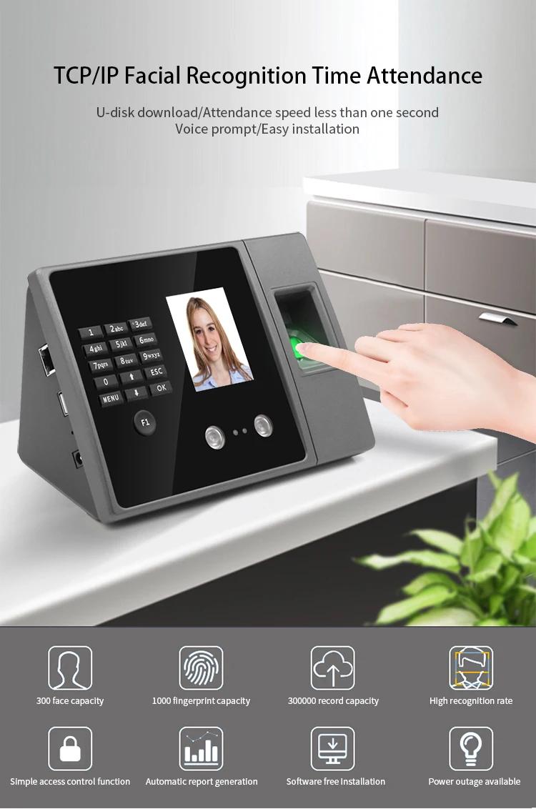 Biometric Face Fingerprint Attendance Machine USB Access Multi-language L7I0 