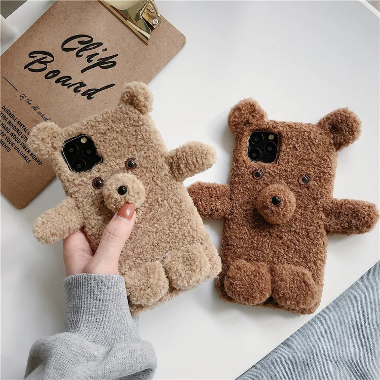 Fluffy Furry Cartoon Teddy Bear Brown Cell Phone Case