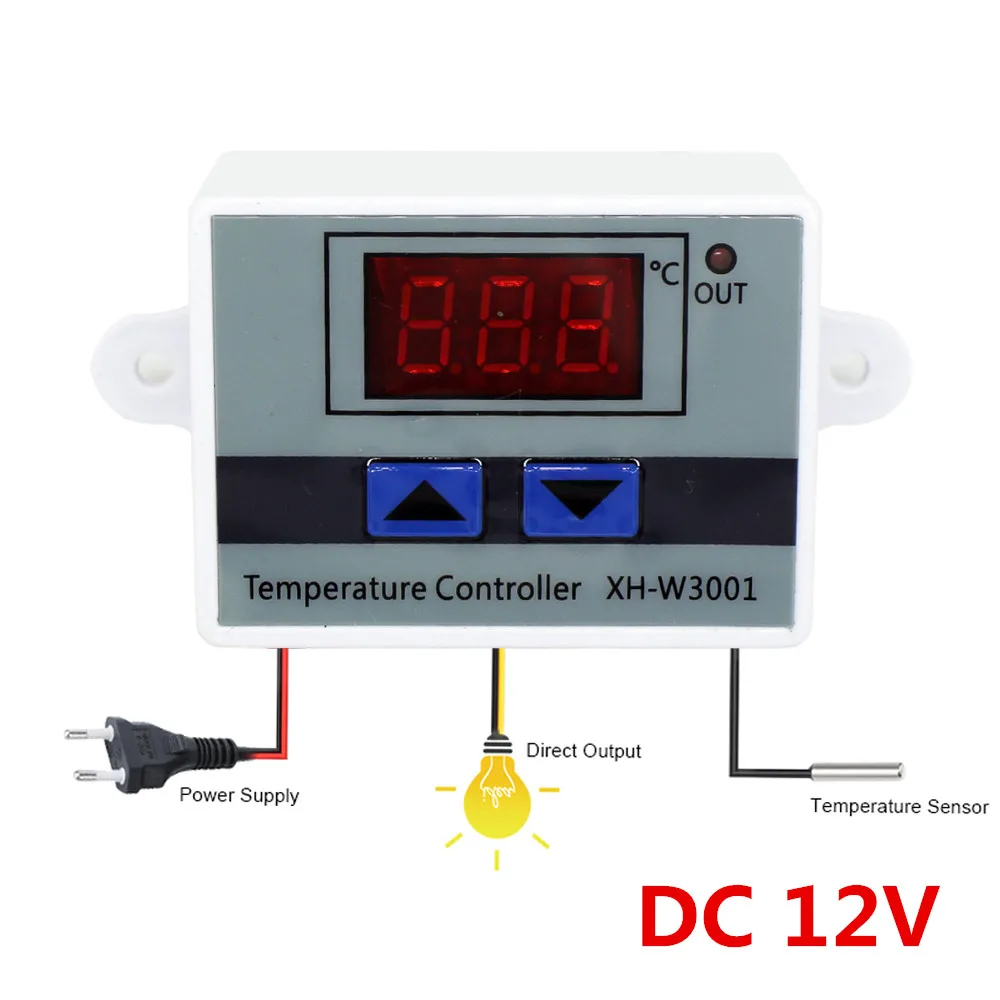 DC12V Thermostat Numérique Contrôleur de Température LED Régulateur de Température pour Incubateur Chauffage Thermostat NTC Capteur 